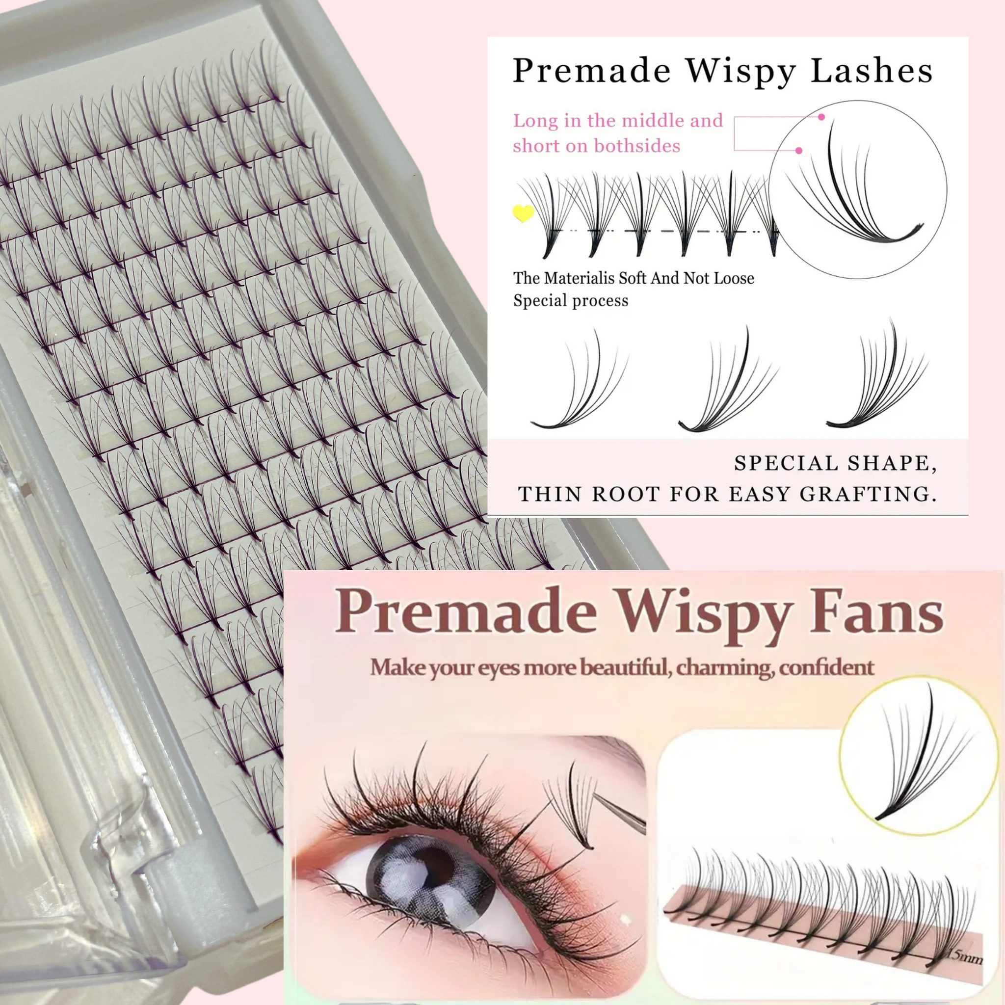 Wispy premade fans in D curl - best for hybrid wispy look