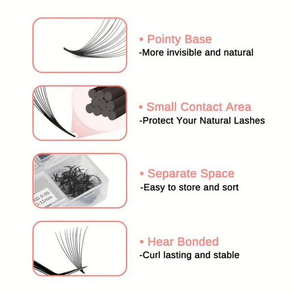 Loose premade fans mix sizes box